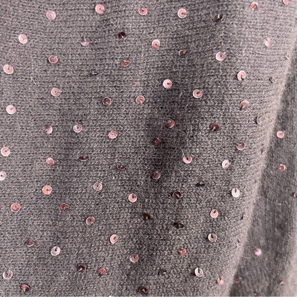 Jigsaw 100% Angora Fabric Brown Open Front Cardigan Sweater Sequins Ruffles Sz L - Picture 9 of 14